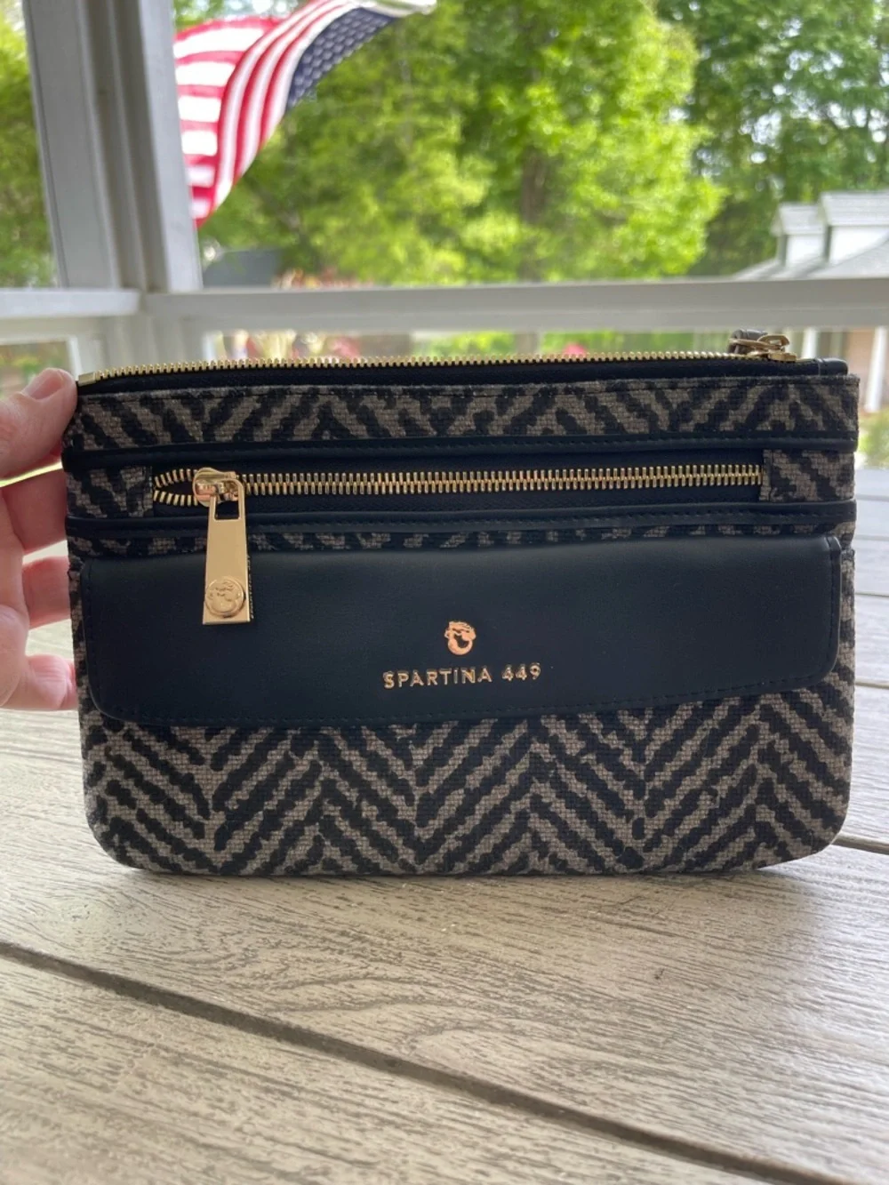 Spartina 449 Maritime Ava Black and Gray Chevron Phone Wristlet